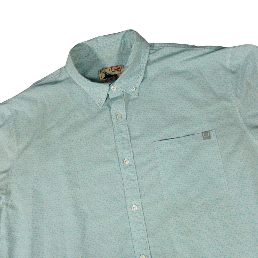 Huk Geometric Performance Outdoor Hiking Fishing Button Up Short Sleeve Shirt 2X
